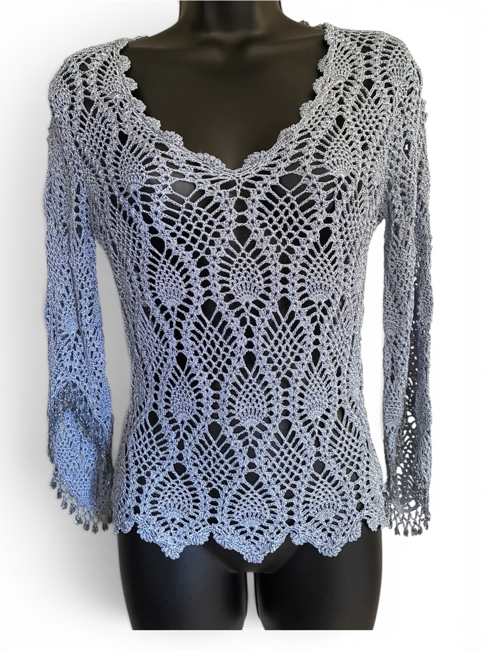 Vintage The Limited Handknit Light Blue Whimsigoth Y2K Boho Crochet Top Sz S